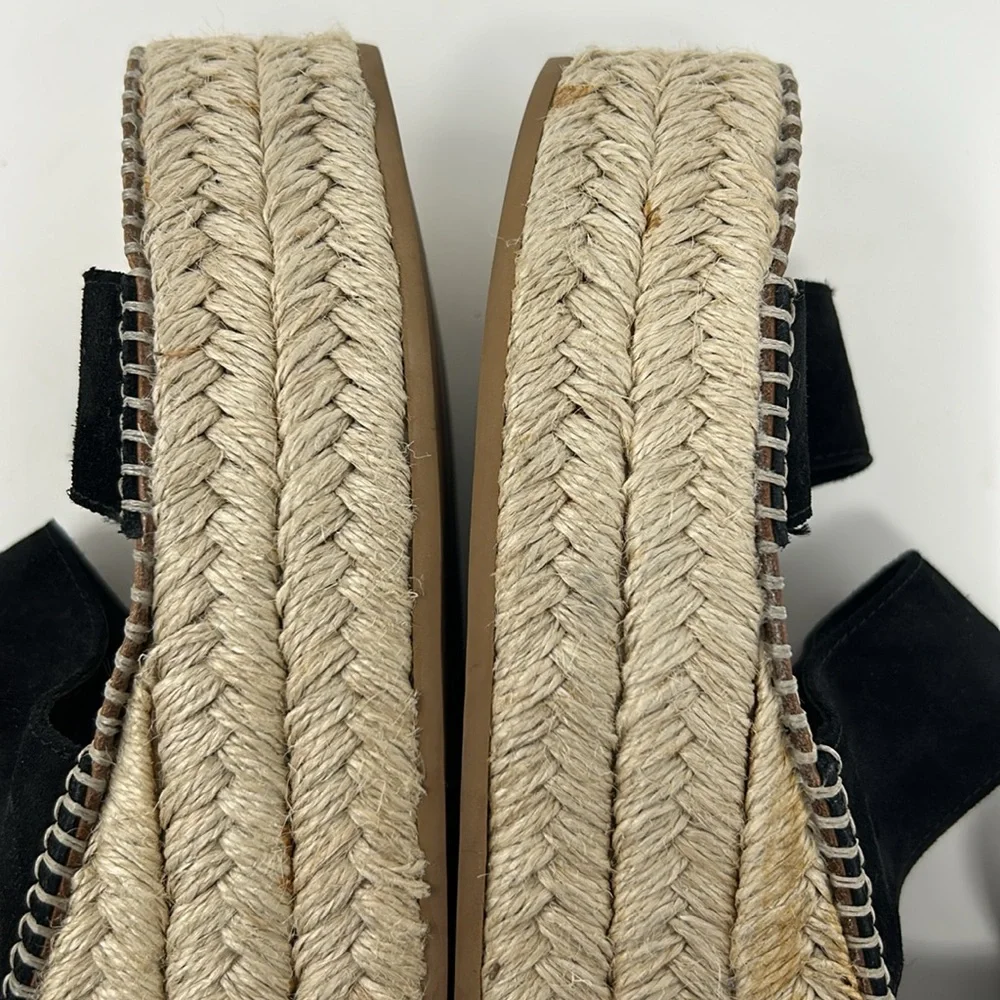 Rag & Bone Black Suede Leather Square Toe Espadrille Platform Buckle Sandals
